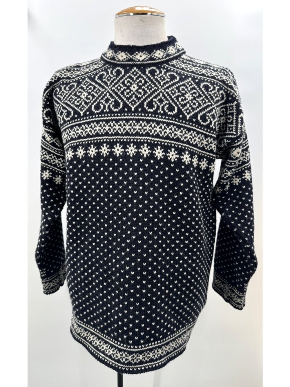 Vintage Dale of Norway Blue Birdseye Fair Isle Pure Wool Nordic Sweater Men Sz L